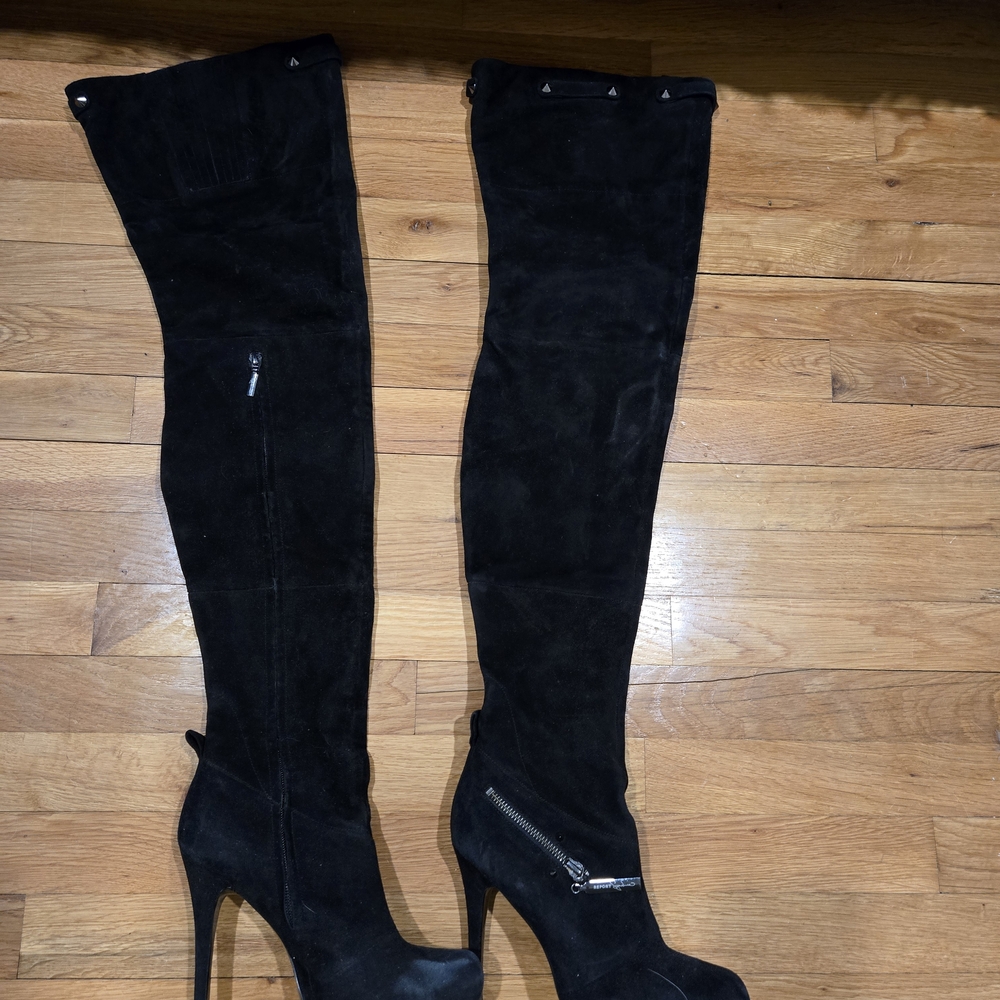 Report Signature Black Suede Over-the-Knee Boots